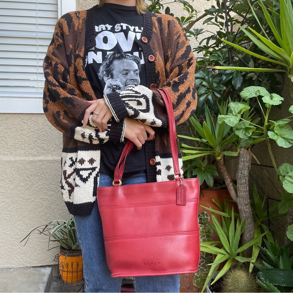 Vintage Tribecca Coach 9098 dark red all leather tote bag